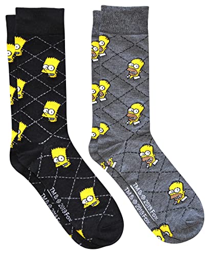 Hyp The Simpsons Homer and Bart Argyle Men's Crew Socks 2 Pair Pack