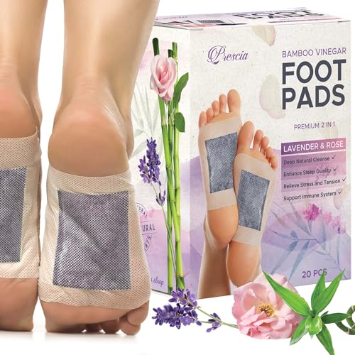 Prescia Lavender n’ Rose Foot Pads - Natural Bamboo Vinegar Cleansing for Relaxing Foot Care, Swelling Removal - Aromatic Herbs, Easy-to-Use, 20 Pack - Body Cleansing, Self-Care, Health, and Healing