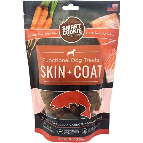 Smart Cookie All Natural Dog Treats - Healthy Skin & Coat Salmon Dog Treats - Ideal for Sensitive Stomachs or Itchy, Allergic, Dry Skin - Dehydrated, Crunchy, Human-Grade, Made in USA - 8oz, Pack of 1