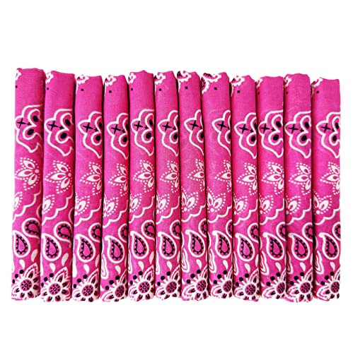 HankieWorld Bandanas Gift Set 12 Pack Soft Thin Handfeel Cotton Bandanna Scarf for men（12 Pack-Hot Pink）