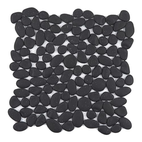 Diflart Pebble Tile for Shower Floor, Black, 5 Sq.ft, Tumbled, Interlocking Pebble Mosaic Wall Tile for Kitchen Backsplash, Bathroon Wall, Pack of 5 Sheets
