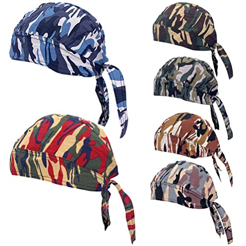 Cotton Doo Rag Pirate Hat Camouflage Breathable Skull Caps Head Wraps Helmet Liner Beanie Dew Rag Hat for Men and Women (Camouflage)