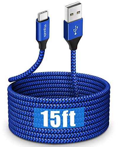 etguuds USB C Cable 15ft, Extra Long USB Type C Cable Fast Charge USB-A 2.0 to USB-C Charger Cable, Premium Nylon Braided Charging Cord - Blue