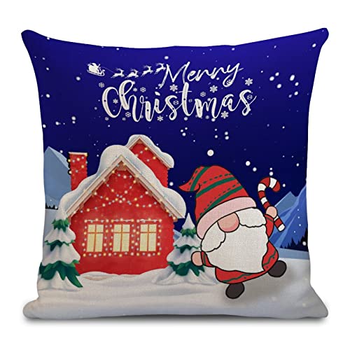 Merry Christmas Pillow Covers 16x16 Inch Christmas Pillow Cases Xmas Holiday Throw Pillow Covers Soft Christmas Tree Winter Snowflakes Cushion Covers for Outdoor Home Bed Sofa Couch