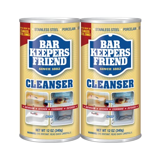 Bar Keepers Friend Powder Cleanser (2 x 12 oz) Multipurpose Cleaner, Stain & Rust Remover for Bathroom, Kitchen & Outdoor Use on Stainless Steel, Aluminum, Brass, Tile, Ceramic, Porcelain & More