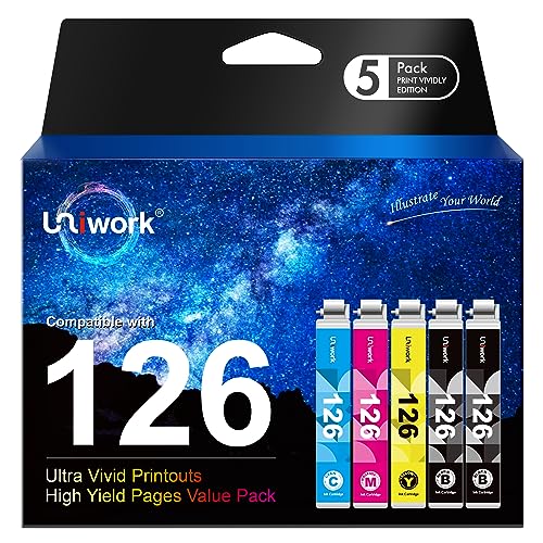 Uniwork Remanufactured 126 Ink Cartridges Replacement for Epson 126 T126 use for Workforce 435 520 545 635 645 WF-3520 WF-3530 WF-3540 WF-7010 WF-7510 WF-7520 Stylus NX430 Printer 5 Pack
