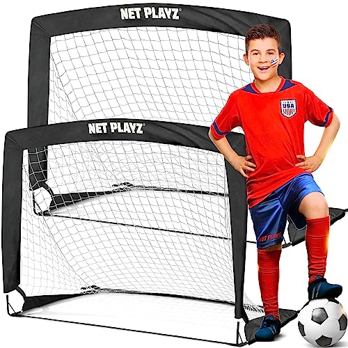 NET PLAYZ 4ftx3ft Easy Fold-Up Portable Training Soccer Goal, 36'D x 48'W x 36'H, Set of 2