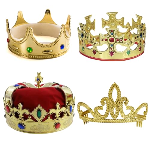 Tigerdoe Kings Crown - Prince Crown - 4 Pack - Royal King Crowns and Princess Tiara - Costume Accessories