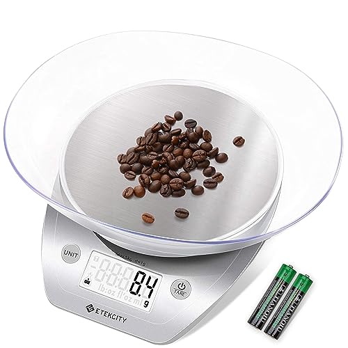 Etekcity Food Scale, 0.1g, Digital Kitchen Scale with Detachable Bowl, Precise Weight Grams and Ounces for Baking, Cooking, Meal Prep, 11lb/5 Units, Large LCD Display, Stainless Steel