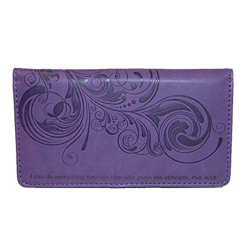 Christian Art Gifts Purple Faux Leather Checkbook Cover for Women with Inspirational Scripture
