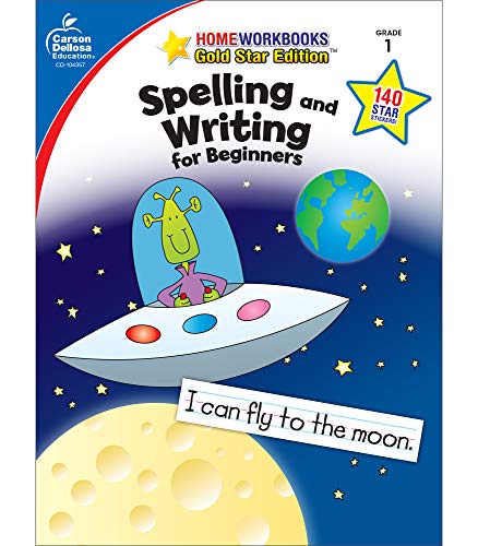 Carson Dellosa Spelling and Writing for Beginners Workbook―Grade 1 Spelling, Sentence Structure, High-Frequency Words, Creative Writing Practice With Stickers (64 pgs) (Home Workbooks)