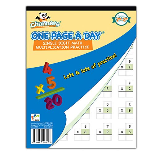 Channie's One Page A Day Single Digit (Beginner) Multiplication Math Problem Workbook for 2nd Graders and 3rd Grade Simply Tear Off On Page a Day For Math Repetition Exercise!