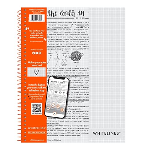 ROARING SPRING Whitelines Spiral Graph Ruled Notebook, Digitally Download Your Notes with FREE App, Premium Gray Paper, 11' x 8.5' 70 Sheets