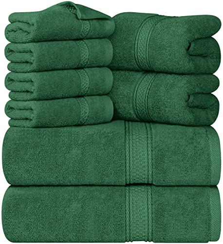 Utopia Towels 8-Piece Premium Towel Set, 2 Bath Towels, 2 Hand Towels, and 4 Wash Cloths, 600 GSM 100% Ring Spun Cotton Highly Absorbent Towels for Bathroom, Gym, Hotel, and Spa (Hunter Green)