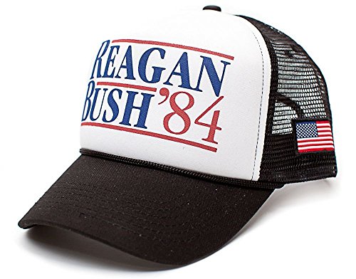 Back To Back World War Champs Reagan Bush 84 Hat USA Flag Unisex Adult Cap (Black/White)