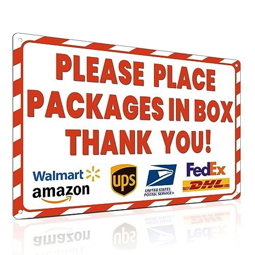 ALKB 8x12 Inch Rust-Free Aluminum Package Delivery Sign for Outdoor Use - Please Place Packages in Box Thank You - Delivery Signs for Packages, Delivery Box