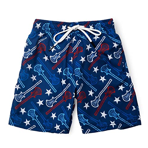 Lacrosse Swim Trunks | All American Lacrosse Swim Shorts | Patriotic | Youth Small