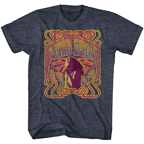 Janis Joplin American Rock Artist 1969 Psychedelic Adult Short Sleeve T-Shirt Graphic Tee Navy Heather