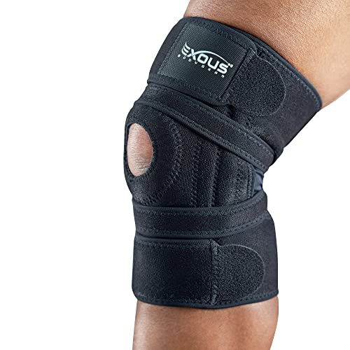 EXOUS BODYGEAR Knee Brace Meniscus Tear Support For Arthritis Acl, Mcl Pain Patented 4-way Adjustable NonSlip Wraparound Strap Dual Side Stabilizer For Patella Stability Size [medium]