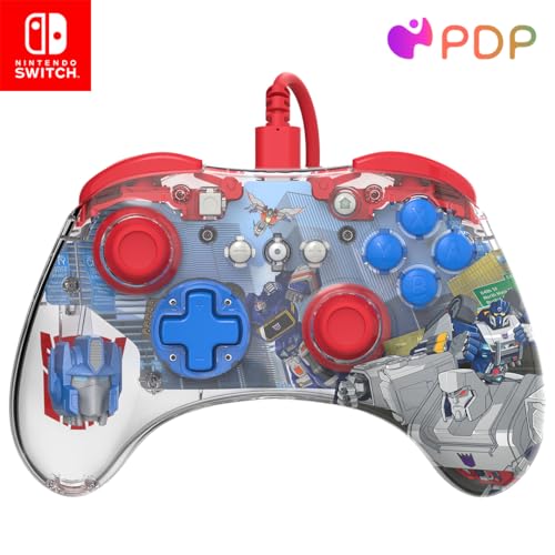 PDP REALMz Nintendo Switch Pro Controller, Customizable LED Lighting, 3.5mm Headphone Jack, Officially Licensed by Nintendo and Hasbro, Transformers: Optimus Prime City Battle