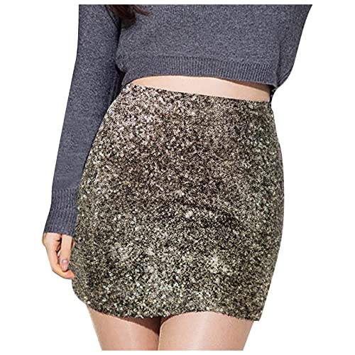 Women's Skirt High Waist Glitter Fabric Ruched Elastic Waist Mini Skirt Linen Bed Skirt