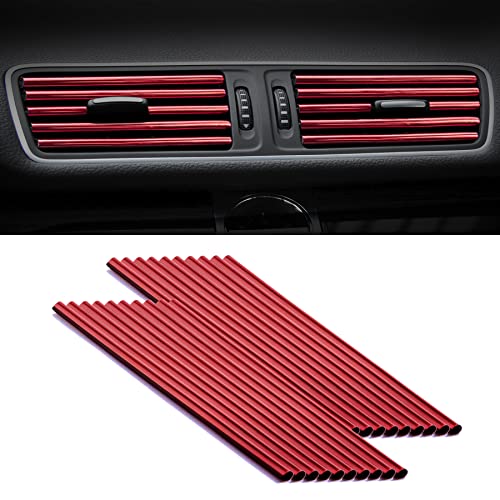 SINGARO 20 Pieces Car Air Conditioner Air Outlet Decorative Strips, Bendable DIY, Universal for Most Air Outlets, Car Interior Accessories (Red)