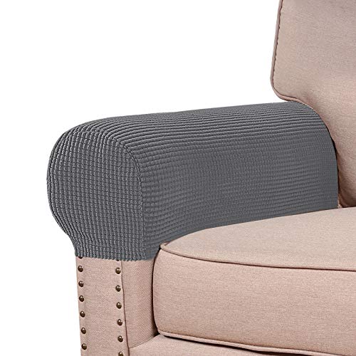 Turquoize Stretch Armrest Covers for Chairs and Sofas Couch Arm Covers for Sofa Spandex Jacquard Armrest Covers Anti-Slip Furniture Protector Washable Armchair Slipcovers for Recliner Set of 2, Gray