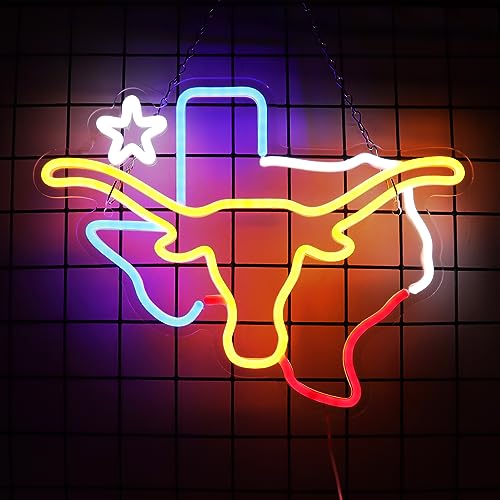 TEXAS Longhorn Neon Sign LED TEXAS Neon Light Sign USB Powered for Man Cave Room Bar TEXAS Wall Decor Western Gift for Friends Colleague Partner 15 * 12 IN