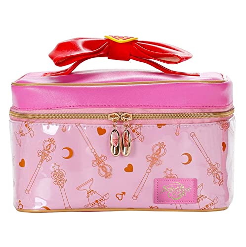 NocksyDecal Sailor Moon Travel Makeup Bag Large, Cute Make up Bag, Pink Portable Travel Leather Waterproof Toiletry Bag, Organiser Storage Cosmetic Bag, Sailor Moon Merch for Women and Girls
