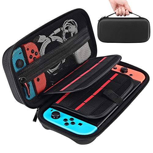 TYUOBOX Switch Carrying Case - Protective Hard Shell Travel Switch Case for Nintendo Switch/Switch OLED Console & Accessories, Carry 20 Games Cartridges Pouch, Black