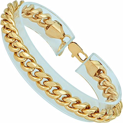 LIFETIME JEWELRY 9mm Miami Curb Cuban Link Chain Bracelet 24k Real Gold Plated (Gold, 8 inches)