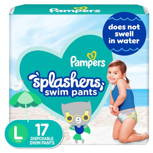 Pampers Splashers Swim Diapers - Size L, 17 Count, Gap-Free Disposable Baby Swim Pants