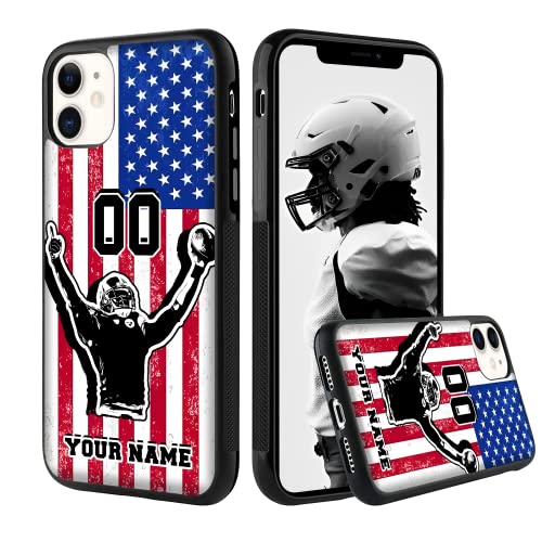 Personalized US Flag Football Phone Case Custom Football Gift vs Name Number Phone Case for iPhone 15 14 13 12 11 Pro Max Samsung Galaxy S23 S22 S21 S20 FE Ultra Plus Note 20 A14 A54 A03S A53