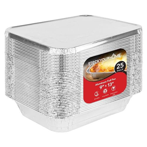 Foil Pans with Lids - 9x13 Aluminum Pans with Covers - 25 Foil Pans and 25 Foil Lids - Disposable Food Containers Great for Baking, Cooking, Heating, Storing, Prepping Food Silver