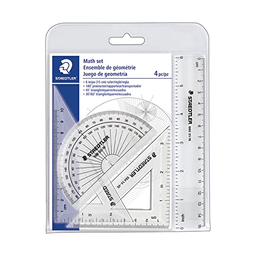 Staedtler Math Set with Ruler, 2 Triangles, Protractor, portable 4 piece, 569 WP4