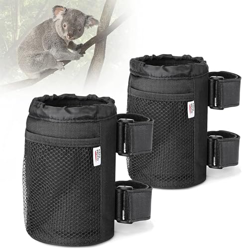 KEMIMOTO Cup Holder, Roll Bar Cup Holder for UTVs Wheelchair Scooter Walker Rollator Bike Golf Cart Boat Cup Drink Holder with Mesh Pockets and Sticky Straps, 2 Pack