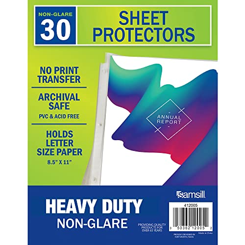 Samsill Heavy Duty Sheet Protectors 8.5 x 11 Inch, Page Protectors for 3 Ring Binder, Non-Glare Sheet Protector, Letter Size, Top Loading, Acid Free, 30 Pack