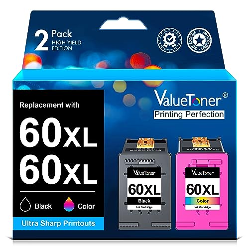 Valuetoner Remanufactured 60XL Ink Cartridge Replacement for HP Ink 60 Black and Color Combo Pack HP 60XL High Yield for PhotoSmart D110 C4680C 4780 Deskjet D2680 F2430 Envy 110 120 Printer (2 Pack)
