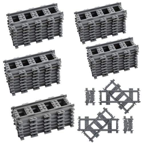 Etarnfly 42PCS City Train Tracks, Classic Accessories, Railroad Building Toy Compatible with All Major Brand - 38 Straights, 2 Left Right 45° Intersection Rails, 2 Flexible Rails