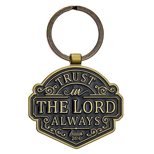 Dark Navy & Gold Metal Scripture Keychain | Trust in The Lord Always Isaiah 26:4 Bible Verse | Inspirational Keychain for Men and Women