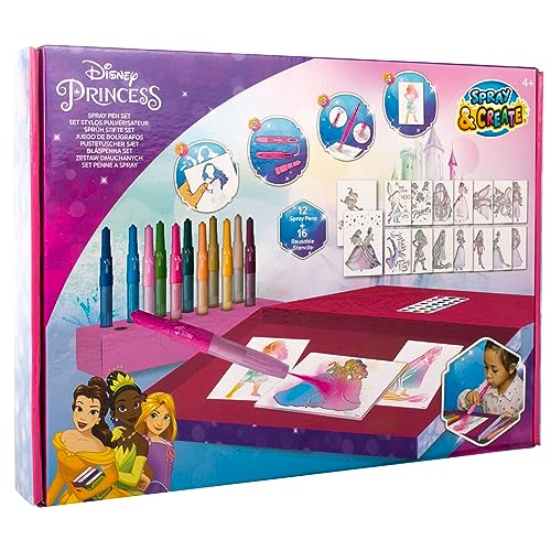 Disney Princess Spray Pen Set - Colouring Pens for Children - Colouring Set with Colouring Pencils and Colouring Pages