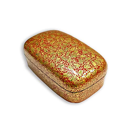 Kazash Handcrafted Papier Mache Decorative Box - Unique Trinket, Jewelry, and Storage Container - Artisan Craftsmanship for Home Decor (RED-GOLDEN)