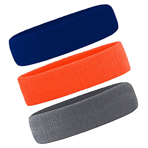 Men & Women Sweatband Headband Terry Cloth Moisture Wicking for Sports,Tennis,Gym,Work Out (Gray,Orange,Blue) One Size