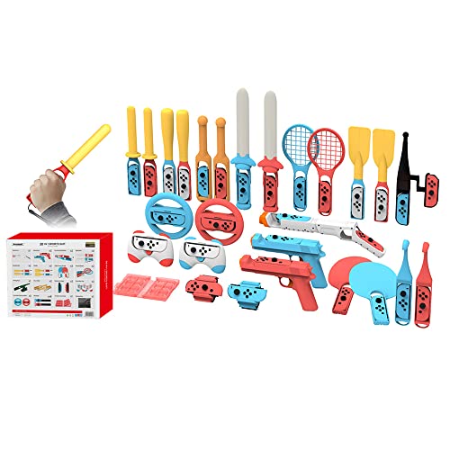 2023 Switch Sports Accessories Bundle - 30 in 1 Family Accessories Kit for Nintendo Switch OLED Sports Game, Tennis Racket, Baseball Bat, Game Gun, Paddle, Game Card Case, Boxing Bandage
