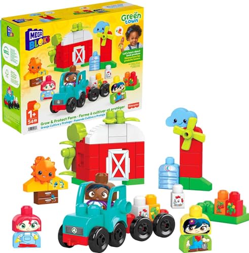 Mega BLOKS Fisher-Price Toddler Building Blocks, Green Town Sort & Recycle Squad with 51 Pieces, 3 Figures, Toy Gift Ideas for Kids