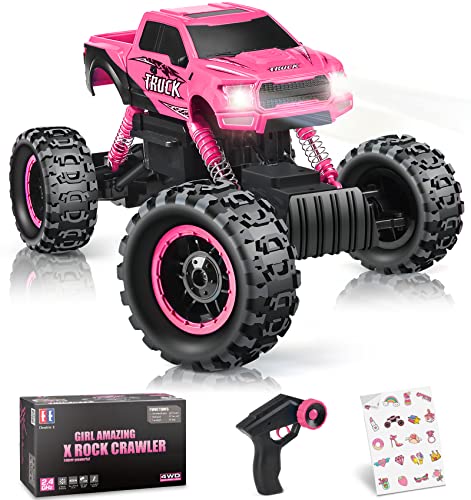 DOUBLE E Remote Control Car for Girls 1/12 Scale Monster Trucks Dual Motors Off Road RC Trucks, Girls Toys Gifts for Girls Daughter Kids, Birthday Gift Ideas, Pink