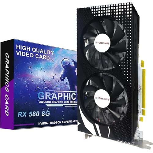 SHOWKINGS Radeon RX 580 8GB Graphics Card, 256Bit 2048SP GDDR5 AMD Video Card for Pc Gaming, DP HDMI DVI-Output, PCI Express 3.0 with Dual Fan for Office and Gaming