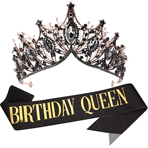 Birthday Tiaras for Women, Birthday Queen Crowns for Women, Birthday Sash Birthday Girl Crown, Happy Birthday Queen Crown and Tiara, Crowns for Women Black, Happy Birthday Decorations Accessories