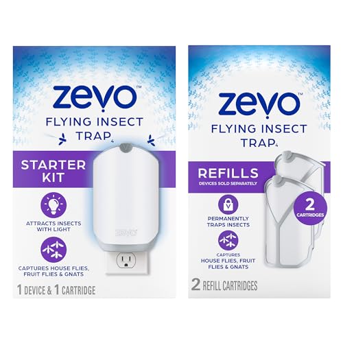 Zevo Flying Insect Trap, Fly Trap + Refill Cartridge Pack (1 Plug-in Base + 3 Total Refill Cartridges)