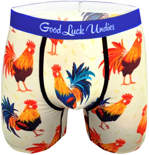 Good Luck Undies Men's Roosters Boxer Brief Underwear, Large
